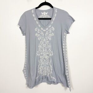 Caite embroidered boho cotton shark bite hem tunic top size small